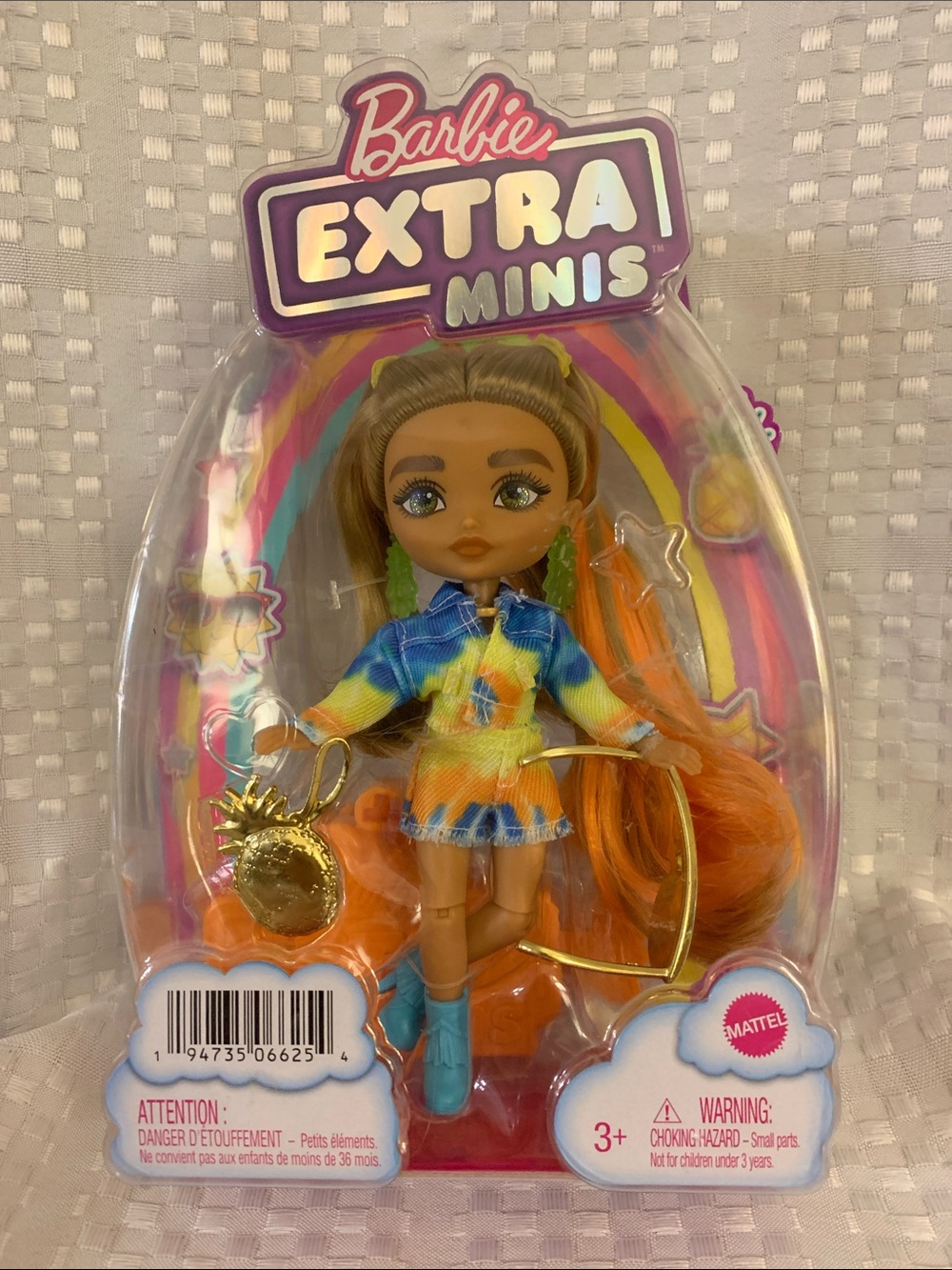 Barbie Extra Minis doll in Tie-Dye Dress and pink and blue hair. New.